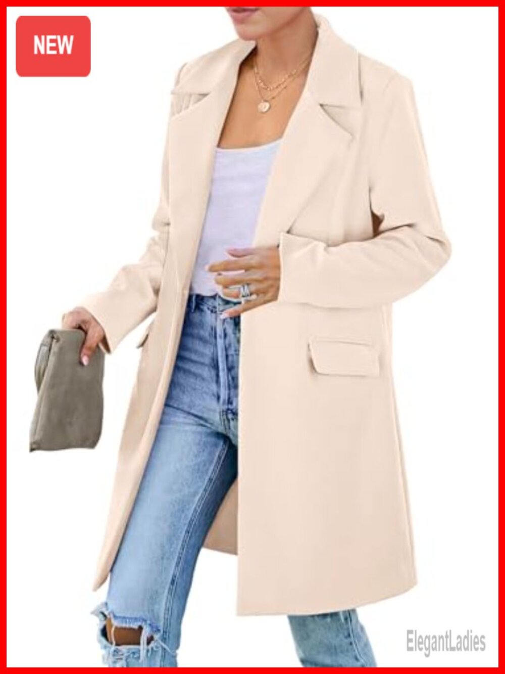 PRETTYGARDEN Women's Long Blazer Jacket Business Casual Notch Lapel Loose Fit